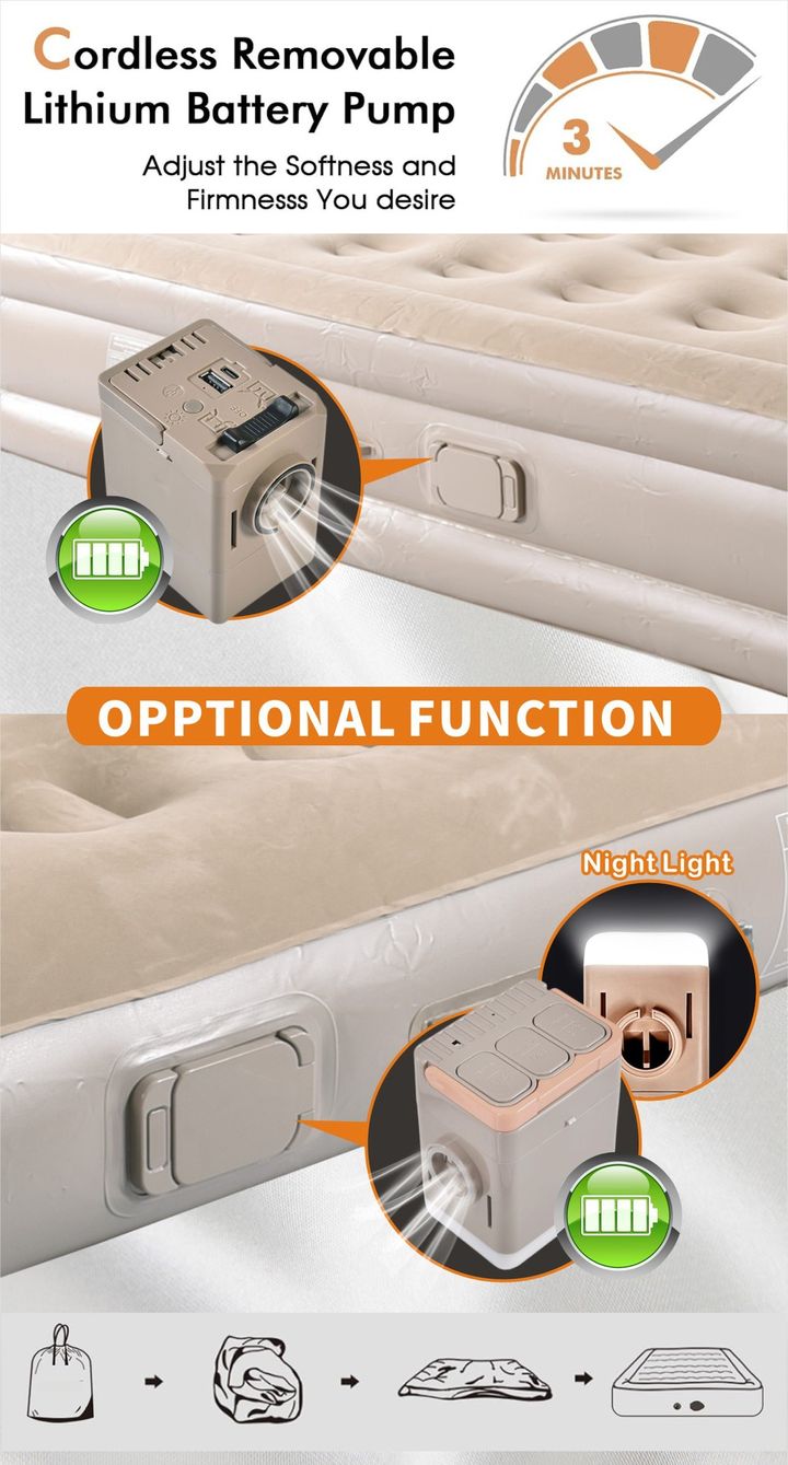 Nệm hơi 48 lỗ kích thước 200x150x25 cm kèm 2 gối nằm tích hợp bơm điện đa năng có đèn