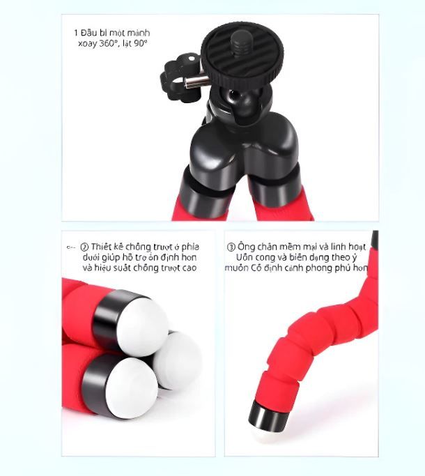 Chân Tripod Mini Bạch Tuộc 360° Cho Điện Thoại Máy Ảnh Camera Hành Trình