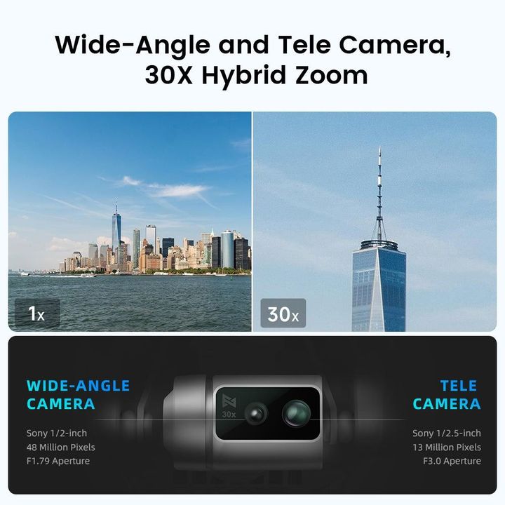 Flycam Fimi X8 Tele MAX 2025 bản đơn không loa đàm thoại, camera 4K/60fps Zoom 30X, Hỗ trợ bay 4G