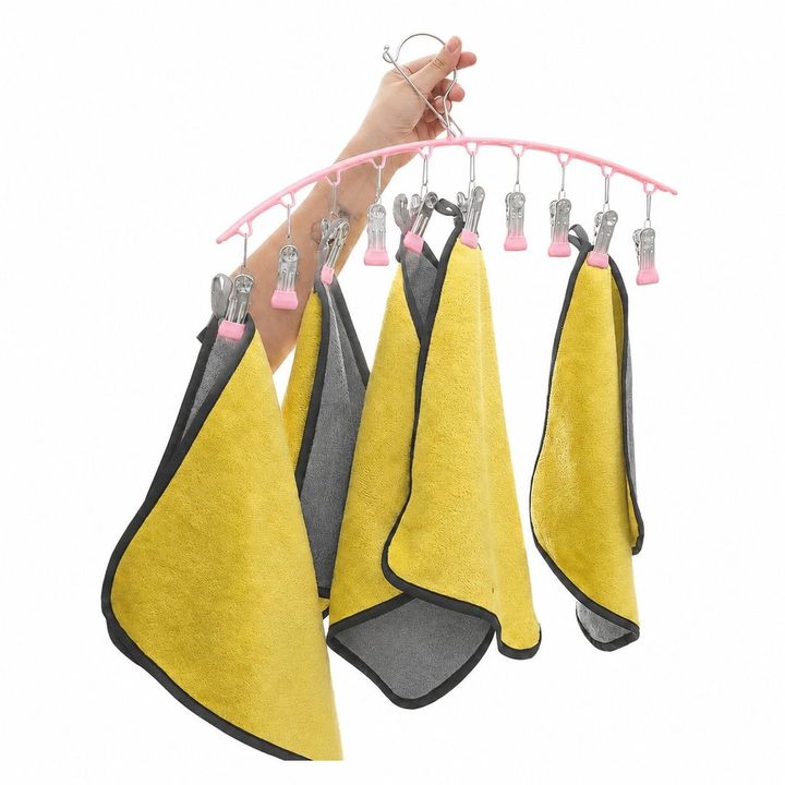 Móc treo quần áo, tất vớ 10 kẹp có khoá chống gió - chắc chắn, siêu bền - Hồng