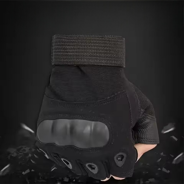 Găng tay hở nửa ngón có gù bảo vệ size L, đi xe máy chống trơn trượt - Màu đen