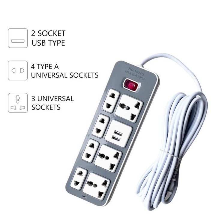 Ổ cắm điện 7 lỗ 2 cổng USB (1524) dây 1.5 m