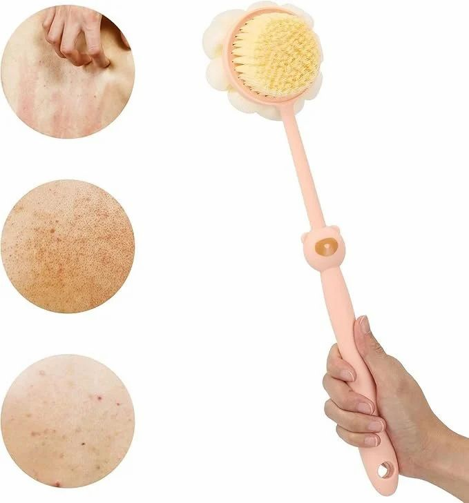 Bàn chải chà lưng 2 đầu hình gấu tạo bọt massage màu hồng