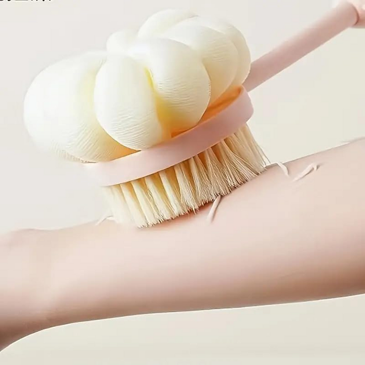 Bàn chải chà lưng 2 đầu hình gấu tạo bọt massage màu hồng