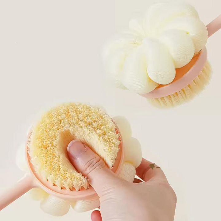 Bàn chải chà lưng 2 đầu hình gấu tạo bọt massage màu hồng