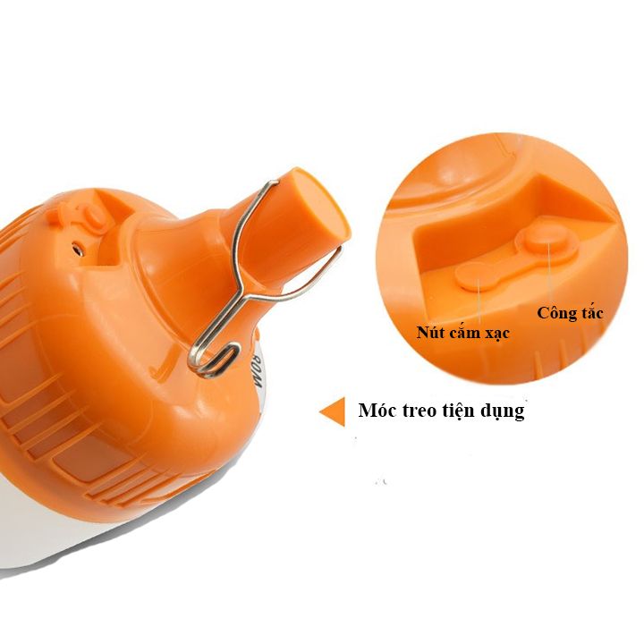 Bóng đèn buld Tích Điện 100W thiết kế đui màu cam