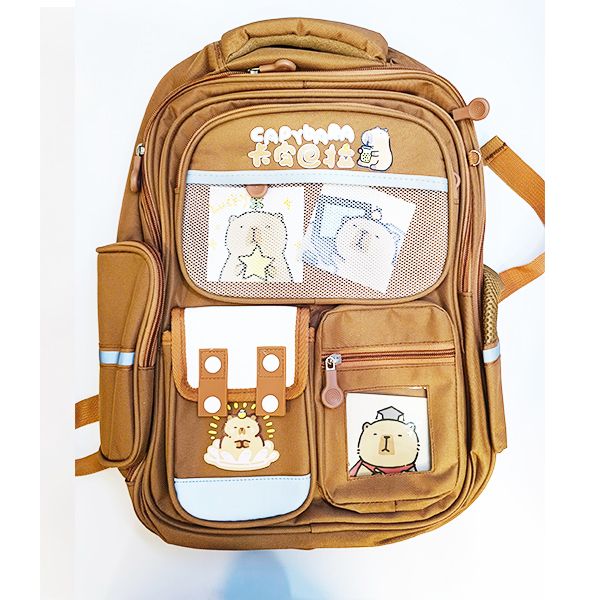 Balo đi học hình capybara dễ thương bảo vệ cột sống siêu nhẹ nhiều ngăn tiện lợi