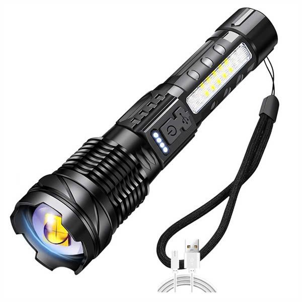 Đèn pin cầm tay A76 siêu sáng kèm đèn COD cảnh báo bên hông sạc nhanh Type-C