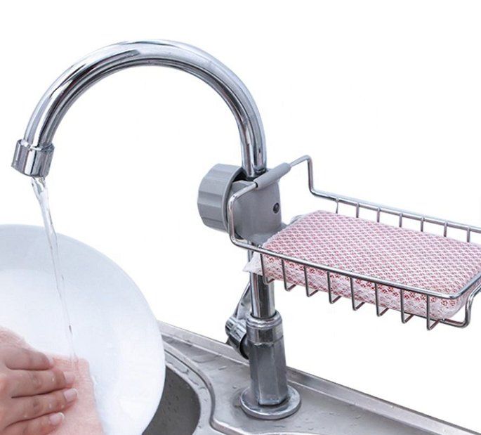 Kệ đựng đồ rửa chén, xà phòng , đồ dùng có khớp gắn vào vòi rửa, gọn gàng, vệ sinh, thoát nước nhanh