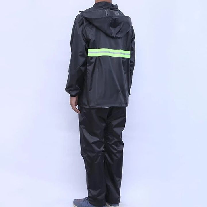 Bộ quần áo mưa vải dù Size XL (148-165cm) có phản quang sọc xanh