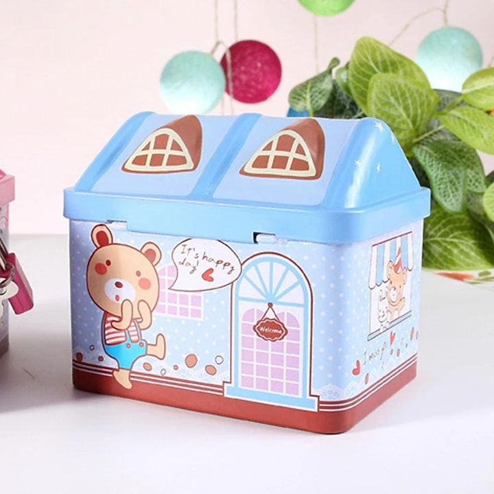 Két sắt mini hình ngôi nhà có ổ khóa - màu xanh
