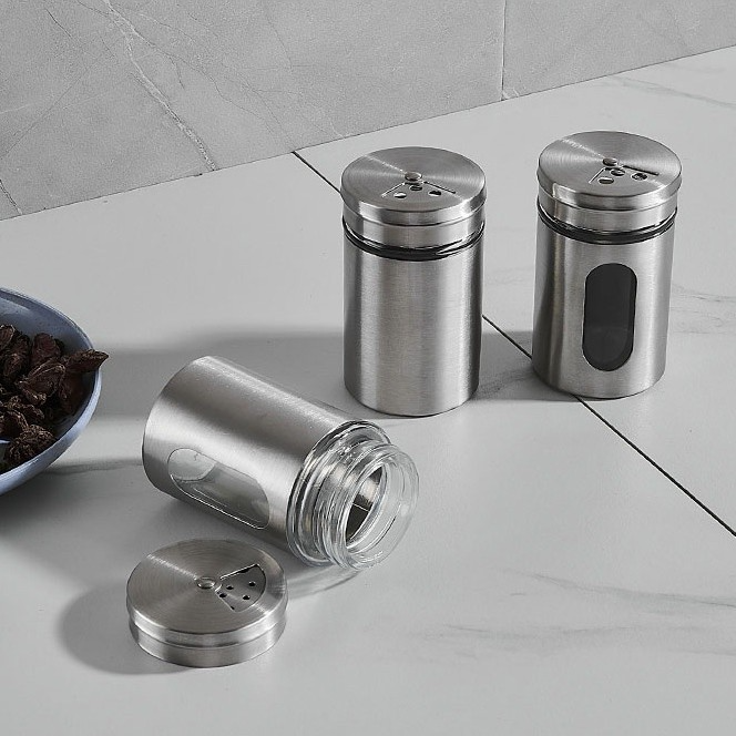 Lọ đựng gia vị tiêu bằng thủy tinh bọc inox chống gỉ