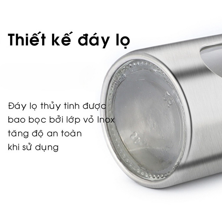 Lọ đựng gia vị tiêu bằng thủy tinh bọc inox chống gỉ