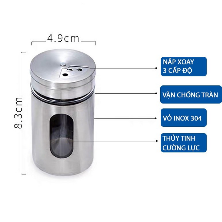 Lọ đựng gia vị tiêu bằng thủy tinh bọc inox chống gỉ