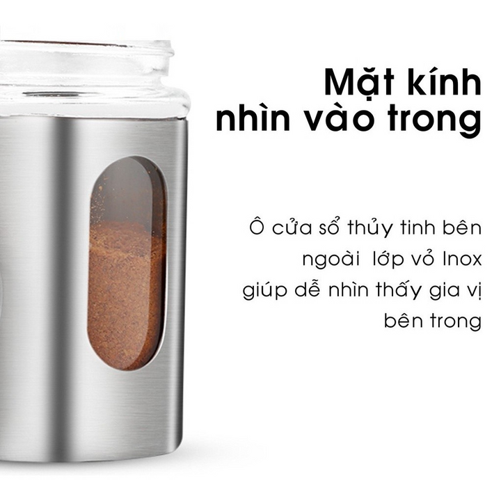 Lọ đựng gia vị tiêu bằng thủy tinh bọc inox chống gỉ