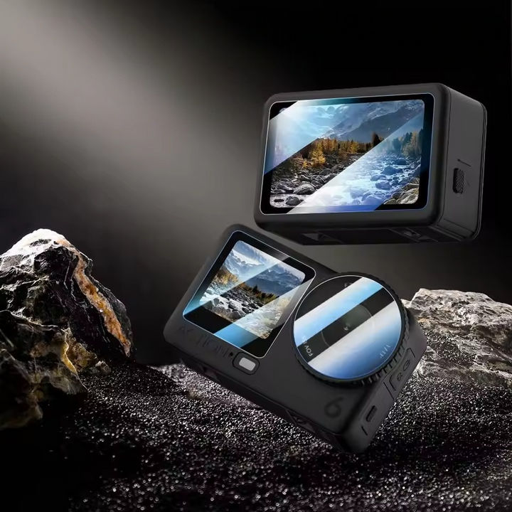 Bộ kính cường lực Camera DJI Osmo Action 6 bảo vệ ống kính và màn hình kèm khăn Flymile