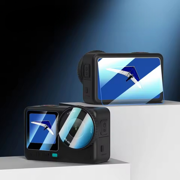 Bộ kính cường lực Camera DJI Osmo Action 6 bảo vệ ống kính và màn hình kèm khăn Flymile