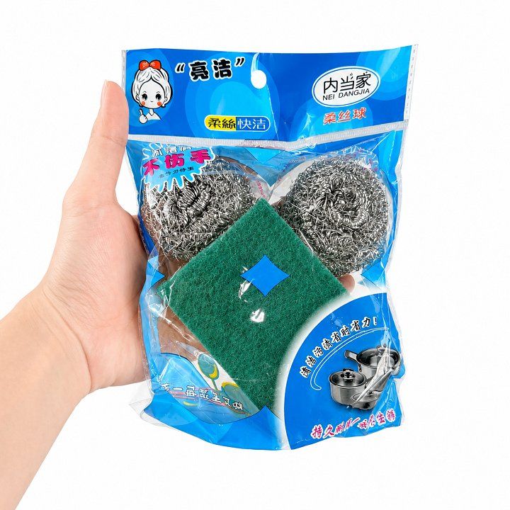 Bộ 2 miếng cọ xoong nồi kèm 1 múi rửa chén