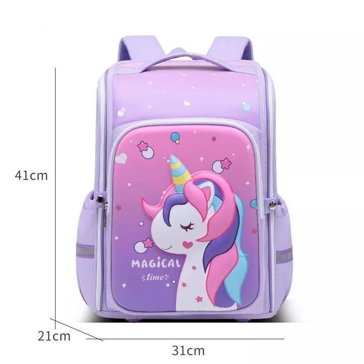 Balo 3D hình Kỳ Lân Unicorn đệm vai mềm chống thấm nước cho bé gái