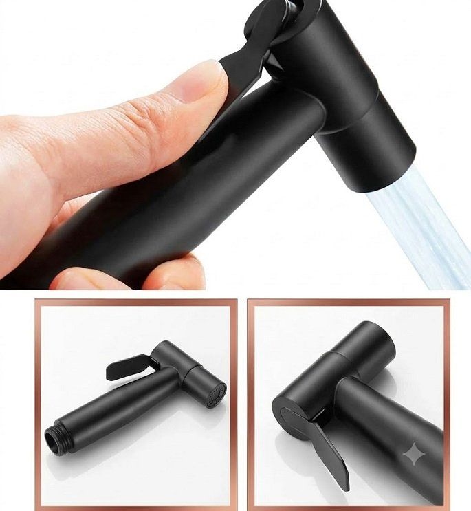 Bộ vòi xịt vệ sinh, vòi xịt bồn cầu cầm tay màu đen, chất liệu dây chống cháy