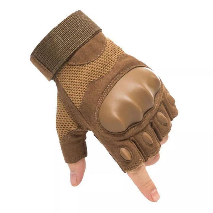 Găng tay thiết kế hở nửa ngón, có gù bảo vệ, đi xe máy chống trơn trượt size L - Nâu