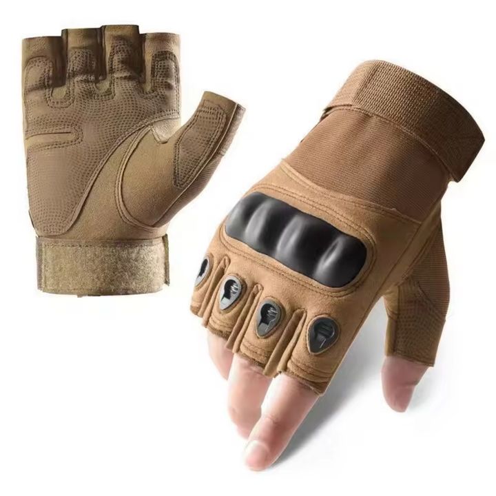 Găng tay thiết kế hở nửa ngón, có gù bảo vệ, đi xe máy chống trơn trượt size L - Nâu