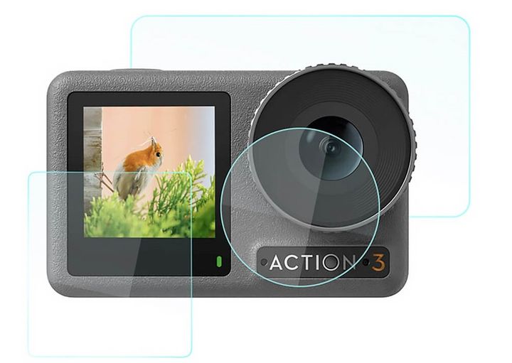 Bộ kính cường lực siêu trong suốt dán bảo vệ ống kính và màn hình camera DJI Osmo Action kèm khăn