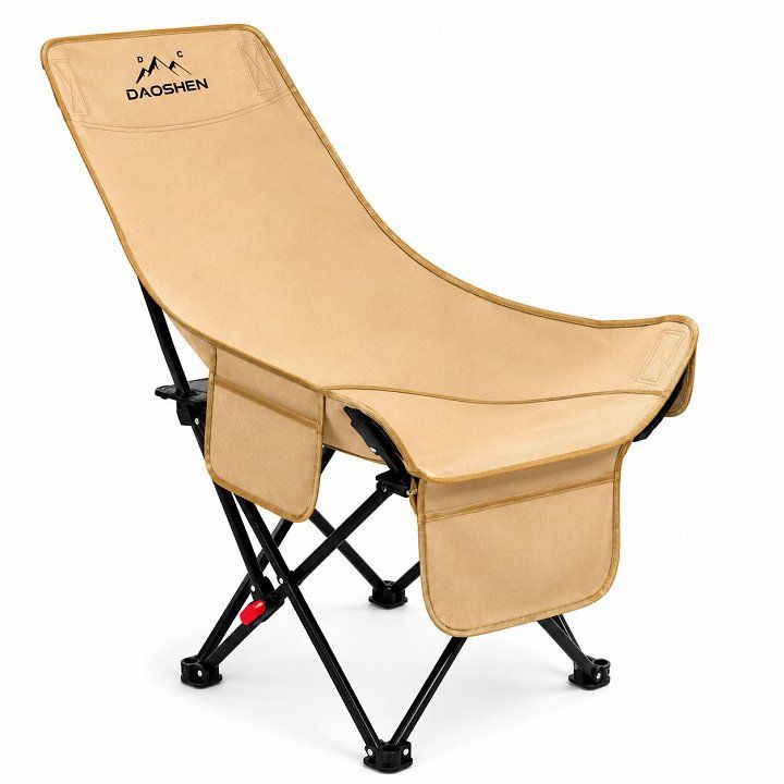 Ghế Cắm Trại Dã Ngoại Xếp Gấp Gọn Lưng Cao, 3 Chế Độ Ngả Lưng - Kaki