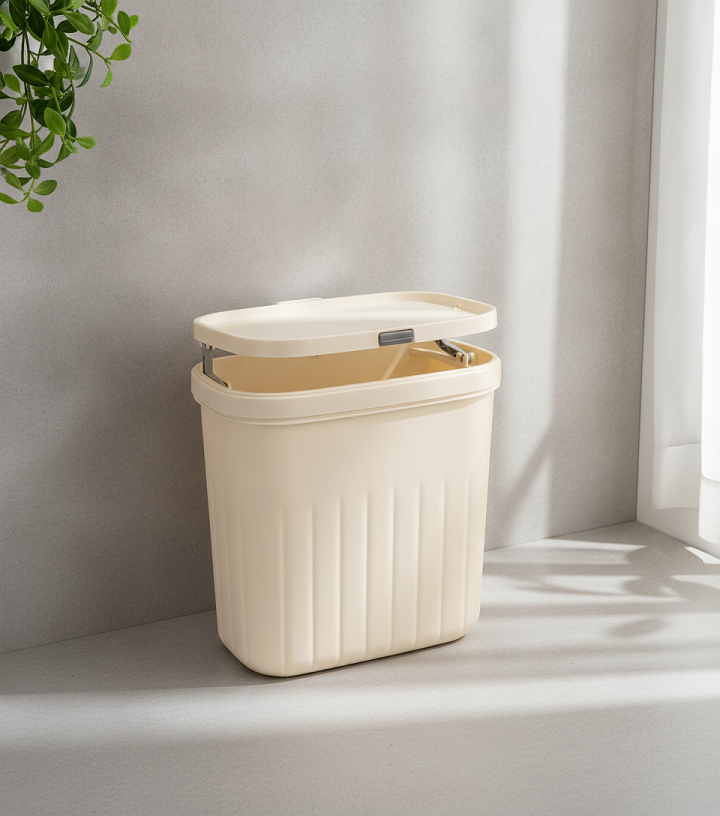 Thùng Đựng Rác Treo Tường, Treo Cánh Cửa, Cạnh Tủ, Màu Be Có Nắp Trượt