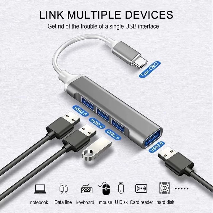 Bộ hub chia USB Type-C ra 4 cổng USB 3.0 vỏ nhôm