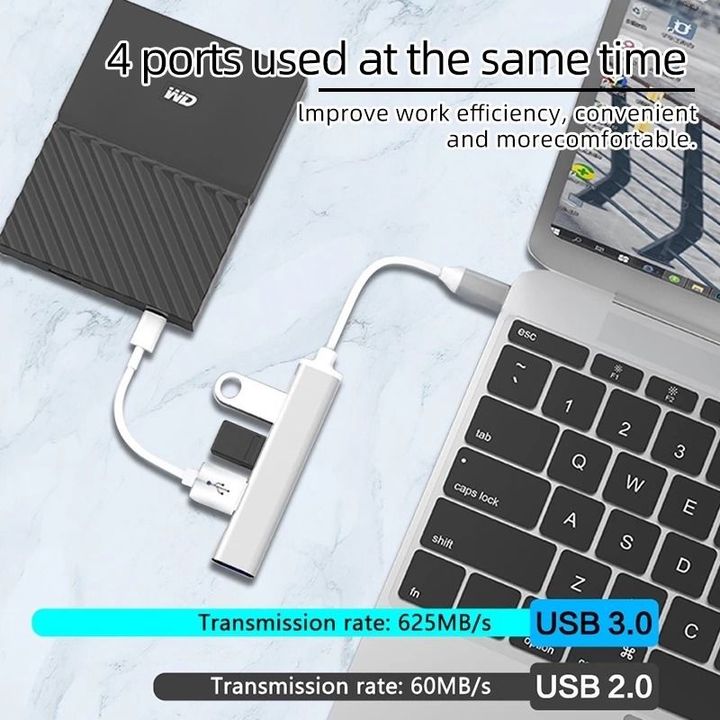 Bộ hub chia USB Type-C ra 4 cổng USB 3.0 vỏ nhôm