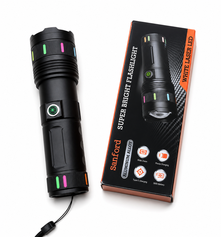 Đèn Pin Led TH701 Với 3 Chế Độ Sáng, Thu Kéo Zoom, Có Đèn Màu Hỗ Trợ Trang Trí