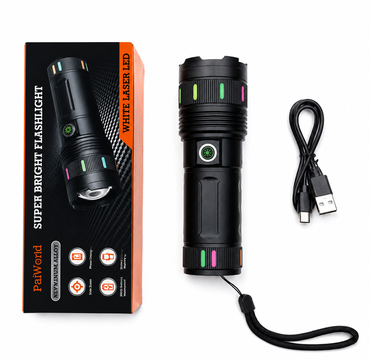 Đèn Pin Led TH701 Với 3 Chế Độ Sáng, Thu Kéo Zoom, Có Đèn Màu Hỗ Trợ Trang Trí