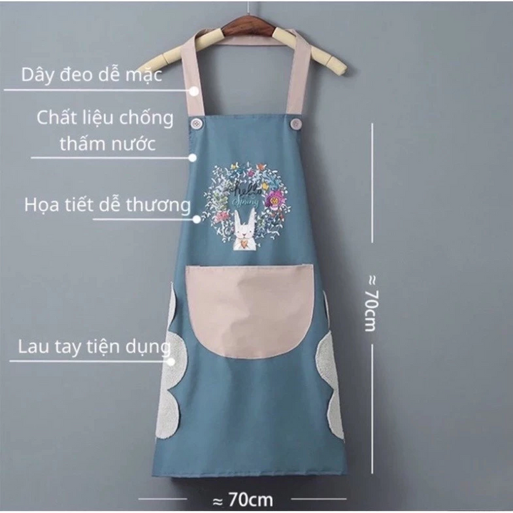 Tạp dề họa tiết hoa & thỏ tone xanh dễ thương