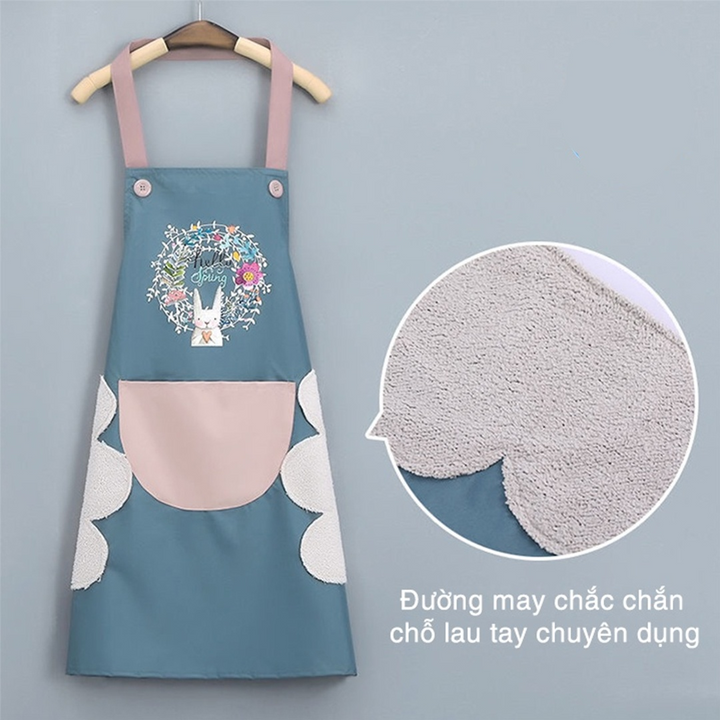 Tạp dề họa tiết hoa & thỏ tone xanh dễ thương