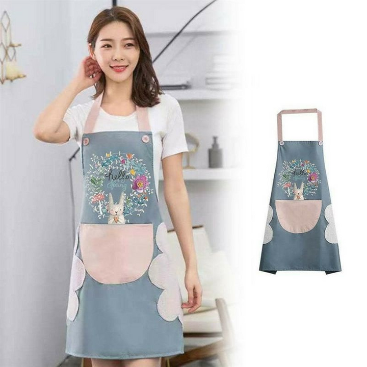 Tạp dề họa tiết hoa & thỏ tone xanh dễ thương