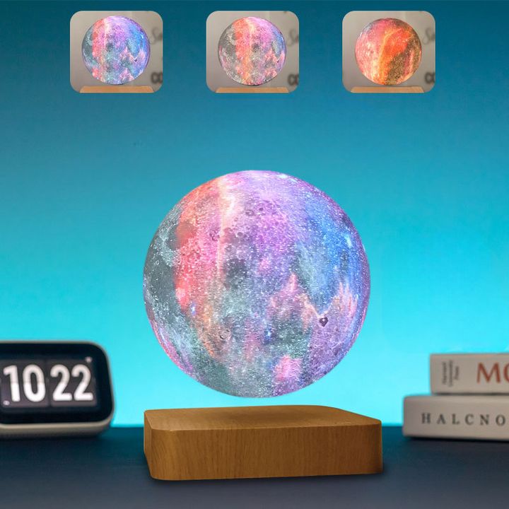 Đèn quả cầu thiên hà từ tính bay lơ lửng 14cm – đế gỗ tối màu