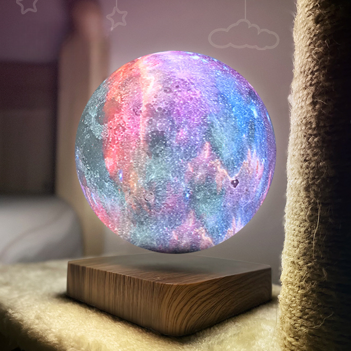 Đèn quả cầu thiên hà từ tính bay lơ lửng 14cm – đế gỗ tối màu