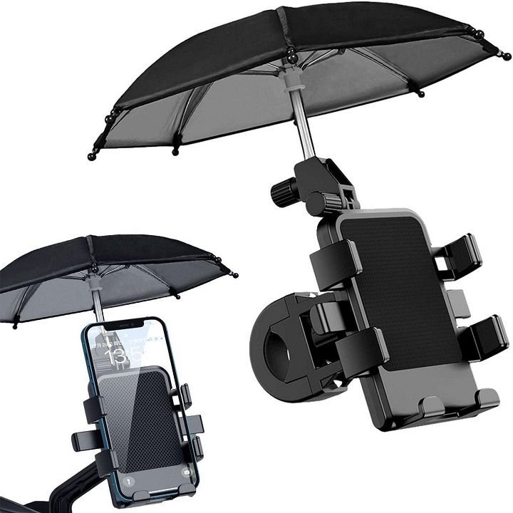 Giá đỡ kẹp điện thoại kèm ô dù cho gương chiếu hậu xe máy