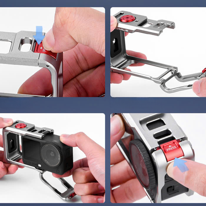 Khung kim loại bảo vệ và mở rộng phụ kiện cho DJI Osmo Action 6 tích hợp nắp silicone ống kính
