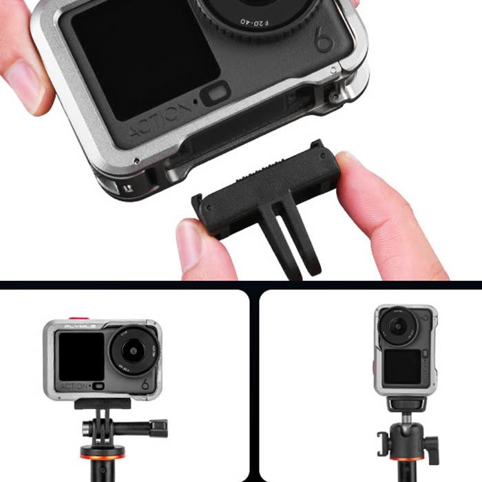 Khung kim loại bảo vệ và mở rộng phụ kiện cho DJI Osmo Action 6 tích hợp nắp silicone ống kính