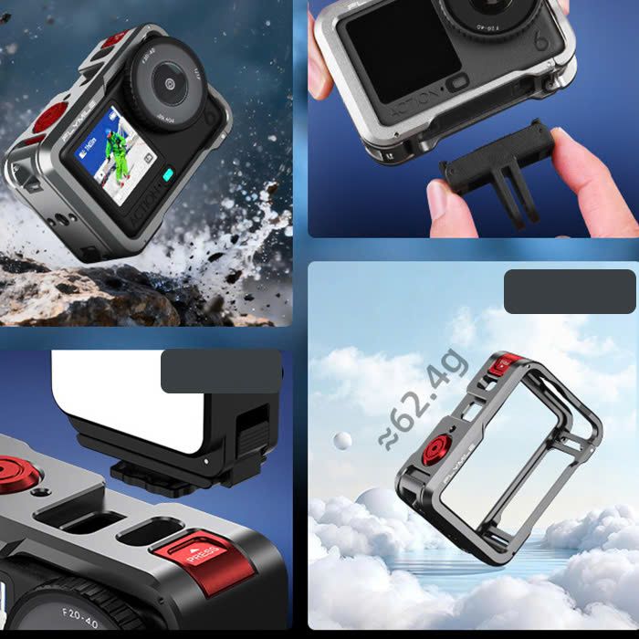 Khung kim loại bảo vệ và mở rộng phụ kiện cho DJI Osmo Action 6 tích hợp nắp silicone ống kính