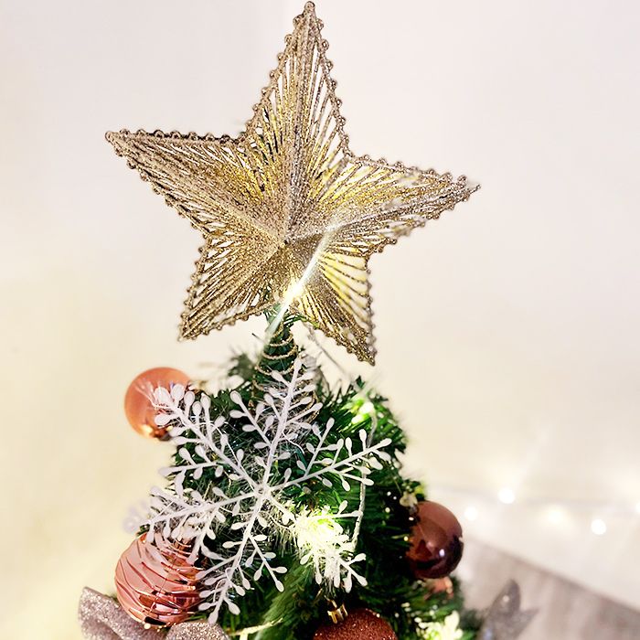 Set trang trí giáng sinh cây thông 1m2 tone Champagne, đầy đủ đèn 10m và thảm lông đi kèm