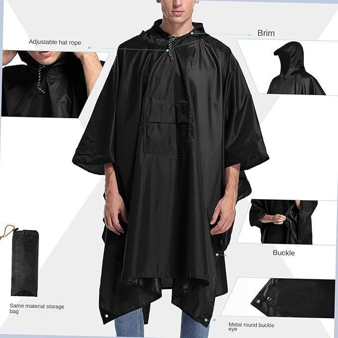 Áo mưa Poncho vải Polyester PVC họa tiết rằn ri có khóa kéo ở cổ 3in1 đa năng 210*140 cm
