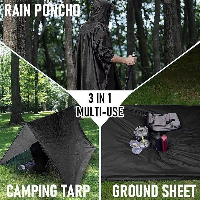 Áo mưa Poncho vải Polyester PVC họa tiết rằn ri có khóa kéo ở cổ 3in1 đa năng 210*140 cm