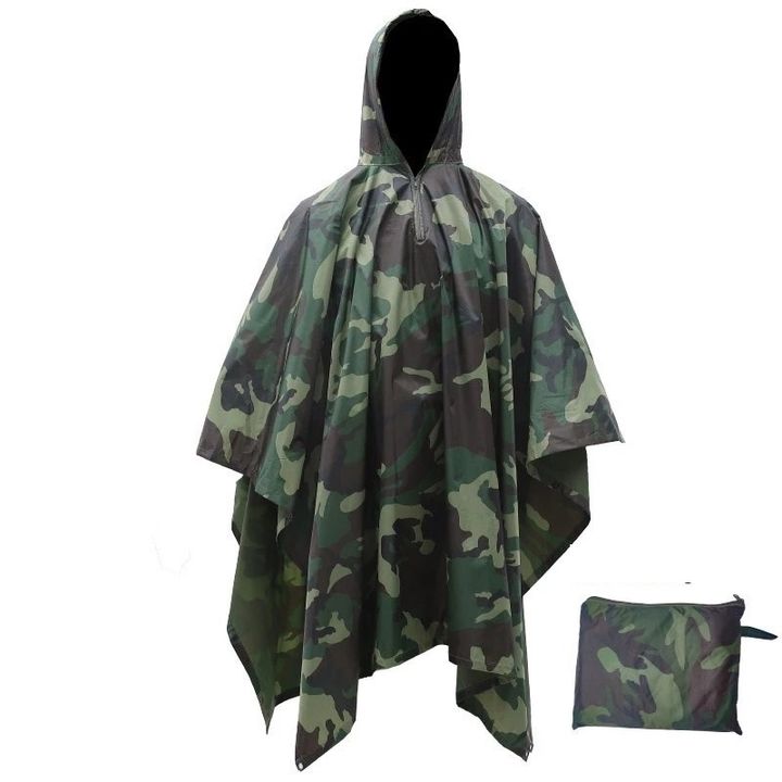 Áo mưa Poncho vải Polyester PVC họa tiết rằn ri có khóa kéo ở cổ 3in1 đa năng 210*140 cm