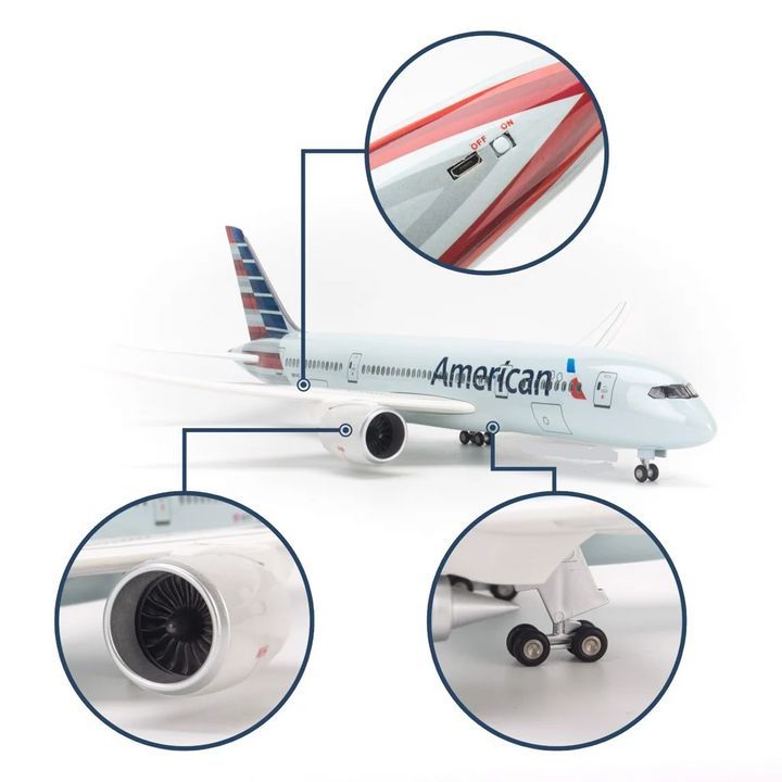 Mô hình máy bay American Airlines Boeing B787 47cm lắp ráp không đèn led