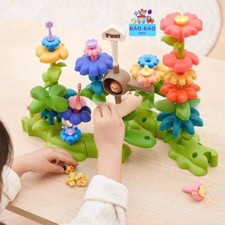 Đồ chơi lắp ghép khu vườn hoa 135 chi tiết có hợp nhựa cho bé sáng tạo