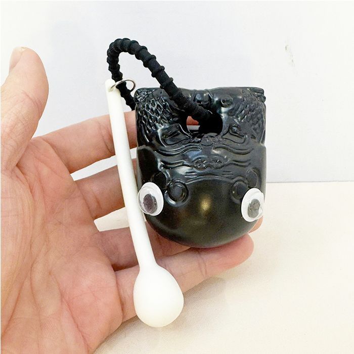 Móc khóa hình cá mắt ngố dễ thương bằng gỗ và nhựa, có gõ mõ giảm căng thẳng, stress