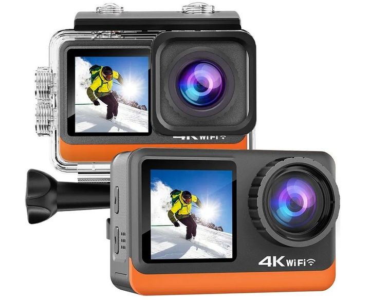 Camera action C8S 4K HD chống rung điện tử EIS 2 màn hình cảm ứng kèm túi đựng